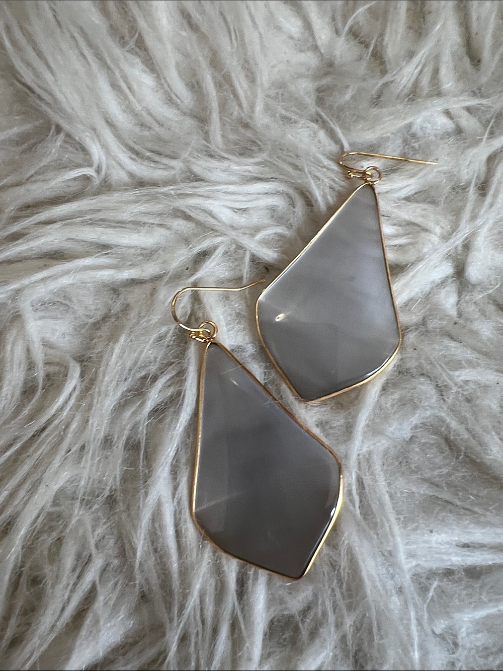Gold-Trim Gray Teardrop Dangle Earrings - Elegant Women Jewelry - Picture 2 of 4